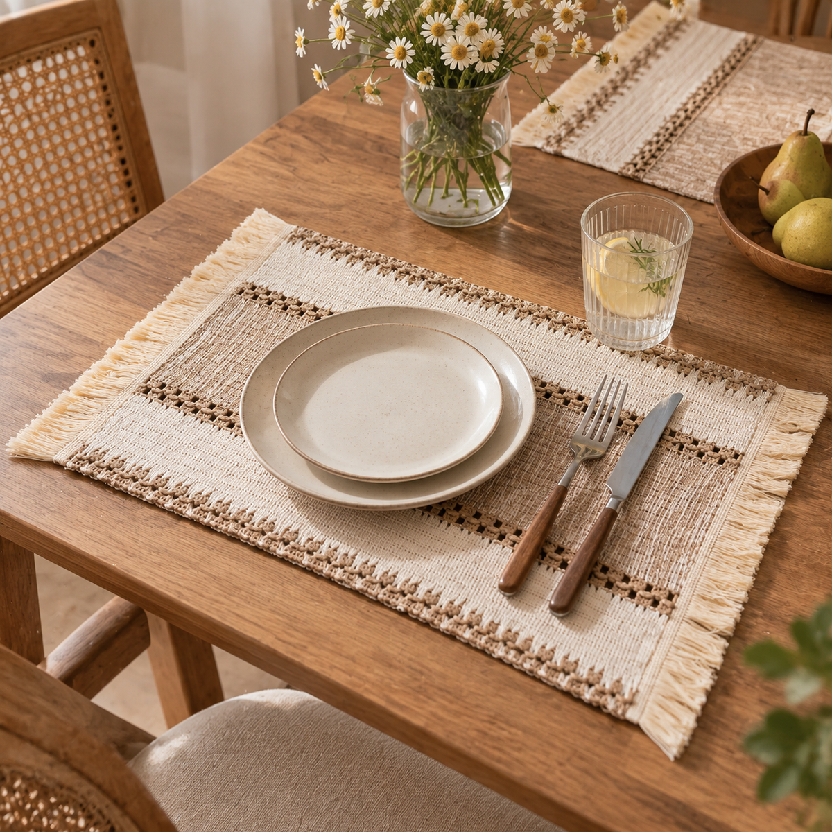 Brown Wide Stripe Cotton Linen Placemat