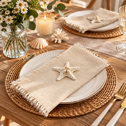 Beige Frayed Edge Cotton Napkin