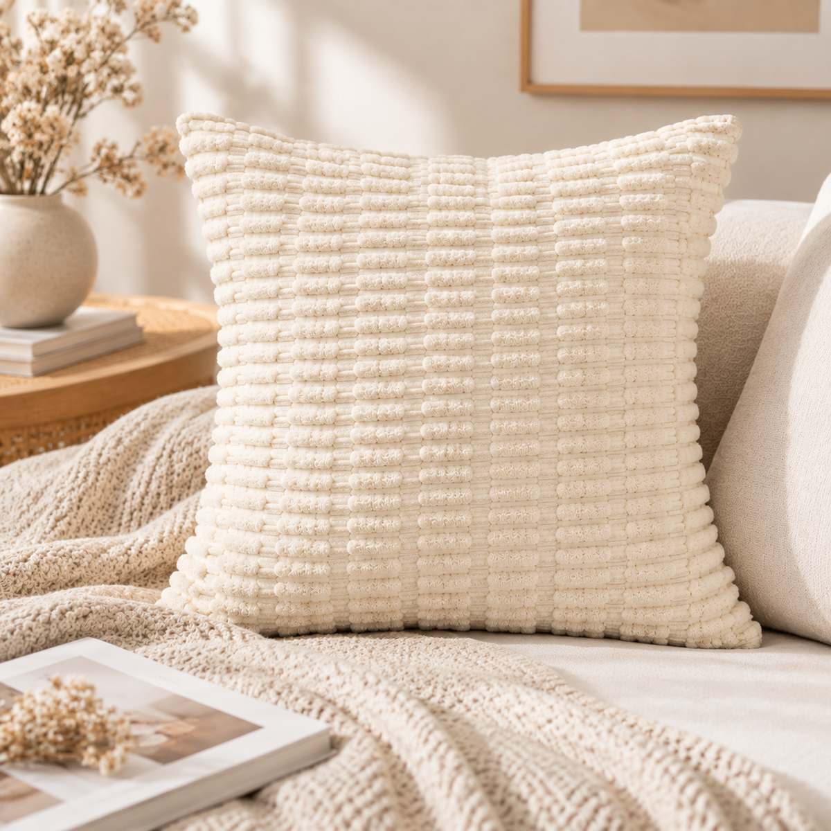 Corduroy Tufted Cushion Cover