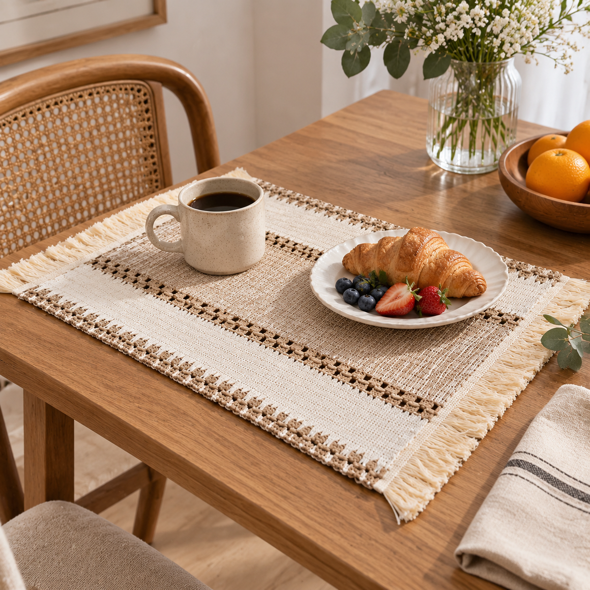 Brown Wide Stripe Cotton Linen Placemat