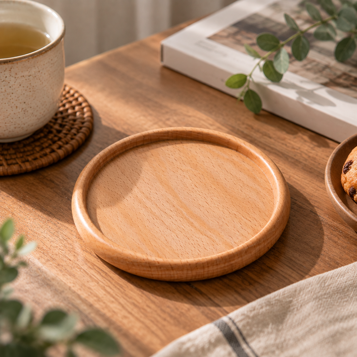 Beech Wood Round Recessed Coaster