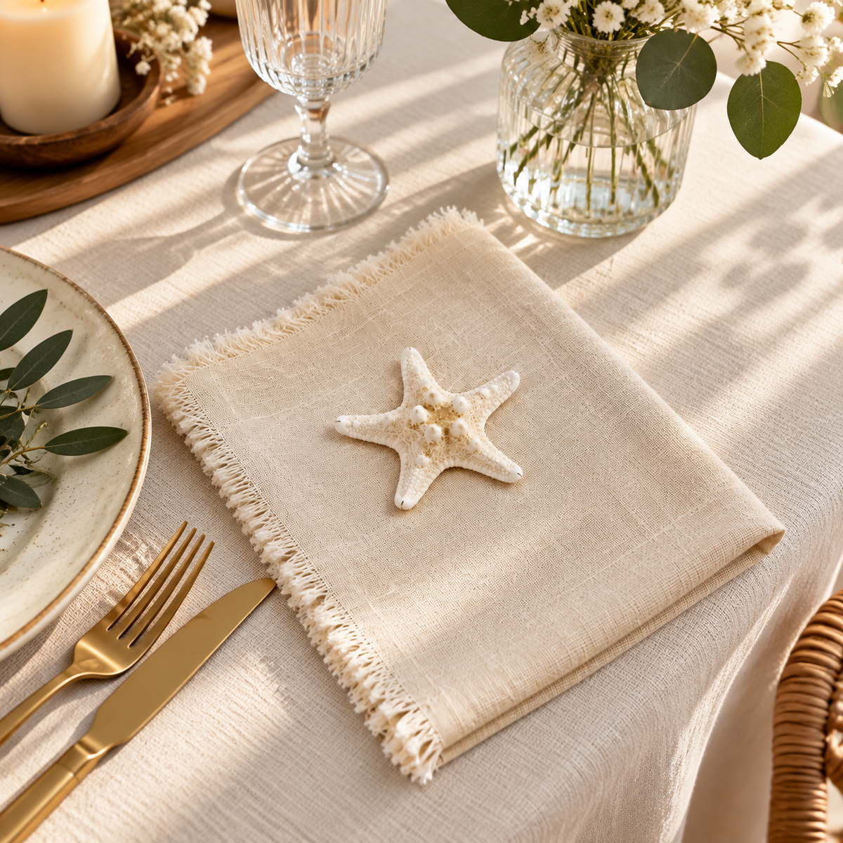 Beige Frayed Edge Cotton Napkin